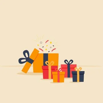 Surprise gift boxes. special present for birthday celebration, giveaway, re.. Stock Illustration
