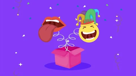 Surprise jack in box with funny face and mouth popping out for april fools da Stock Footage 333545355