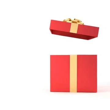 Surprise open red gift box isolated on white background with copy space, 3D Stock Illustration