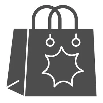 Surprise package solid icon. Holiday shopping bag with star and handle. Happy イラスト素材