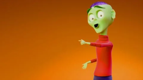 Surprised 3D Cartoon Alien Character Exposing Brain Over Orange Background Stock Illustration