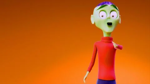 Surprised 3D Cartoon Alien Character Exposing Brain Over Orange Background Stock Illustration