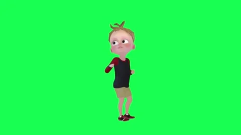 Surprised 3d kid isolated green screen left angle Stock Footage 252662022