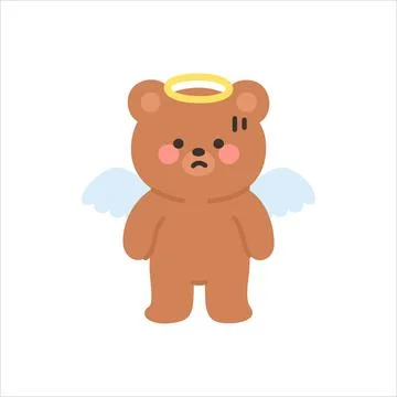 Surprised Angel Bear with a Worried Expression Stock Illustration