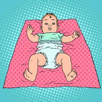 Surprised baby in diaper Stock Illustration