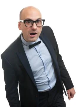 Surprised bald guy with bow-tie Stock Photos