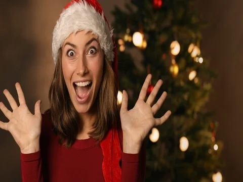 Surprised beauty at Christmas Video stock 80425012