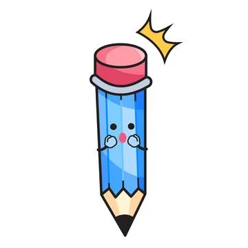 Surprised blue pencil character Stock Illustration
