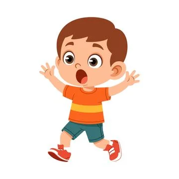 Surprised Boy Expression with Wide Eyes Flat Cartoon Character Stock Illustration