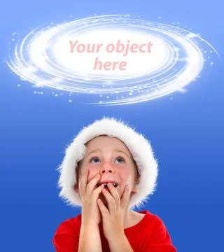 Surprised boy looking up to object placeholder Stock Illustration