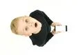 The surprised boy stand with a smartphone. View from above Photo