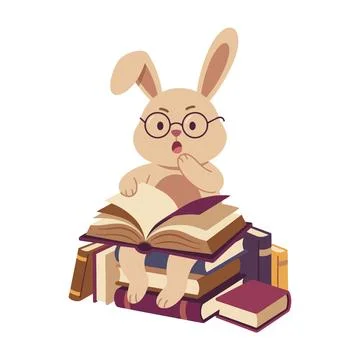 Surprised Bunny Reading a Book Stock Illustration