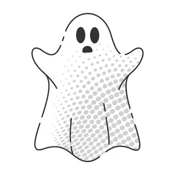 Surprised cartoon ghost with halftone pattern raising arms, Vector Stock Illustration