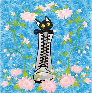 Surprised cat in a shoe Stock Illustration