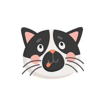 Surprised curious cat head isolated kitten face Stock Illustration
