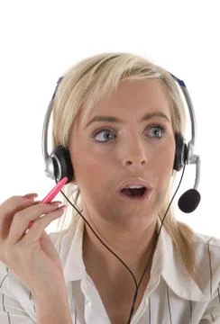 Surprised Customer Services Operator Foto stock
