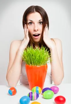 Surprised easter girl Stock Photos