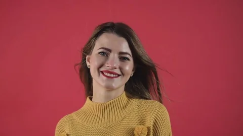 Surprised excited happy woman closeup portrait of beautiful young woman with Stock Footage