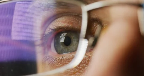 Surprised eye behind glasses Stock Footage 99745214