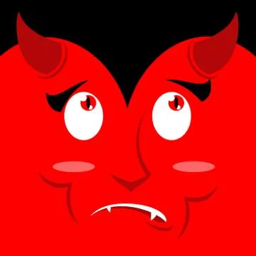 Surprised face of devil on red background. Discouragement demon emotion. Sata Illustrazione stock
