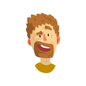Surprised face of young bearded man, emotional facial expression vector Stock Illustration