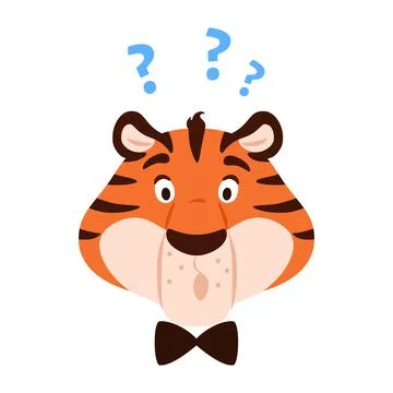 Surprised funny tiger head isolated on white Stock Illustration