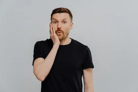Surprised ginger man with wow face expression Foto stock