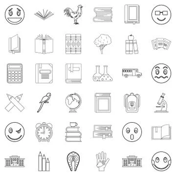 Surprised icons set, outline style Stock Illustration
