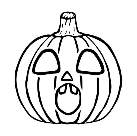 Surprised Jack O Lantern doodle icon, halloween pumpkin isolated Stock Illustration