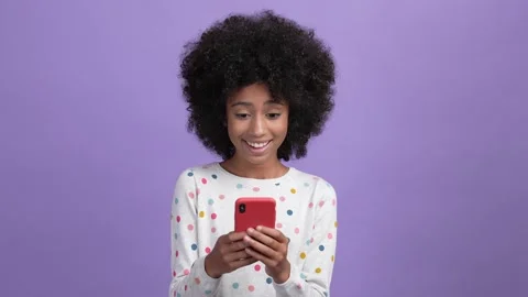 Surprised kid use device like repost blog isolated bright color background Stock Footage 169013086