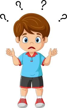 Surprised little boy about question mark over head Stock Illustration