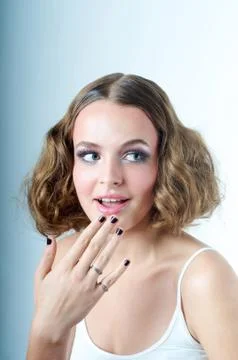 Surprised look away model Stock Photos