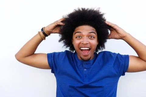 Surprised man with afro Stock Photos