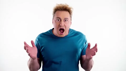 Surprised man with amazed wow expression. Guy surprise emotion Stock Footage 237694057