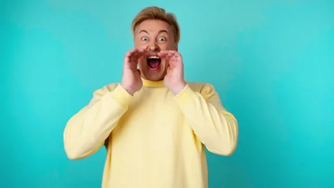 Surprised man with amazed wow expression. Excited guy businessman with open mout Stock Footage 255657722