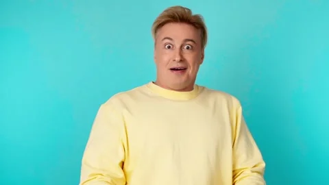 Surprised man with amazed wow expression. Excited guy businessman with open mout Stock Footage 255657866