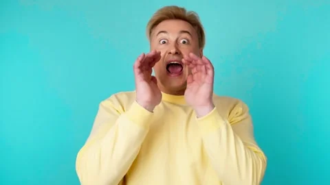 Surprised man with amazed wow expression. Excited guy businessman with open mout Stock Footage 260315478