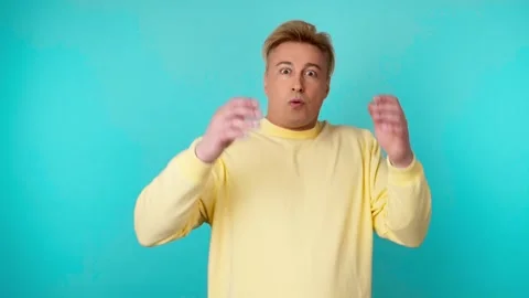 Surprised man with amazed wow expression. Excited guy businessman with open mout Stock Footage 260315522