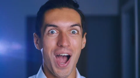 Surprised man face. Close up of shocked businessman face expression. Wow male Stock-Footage 113644403