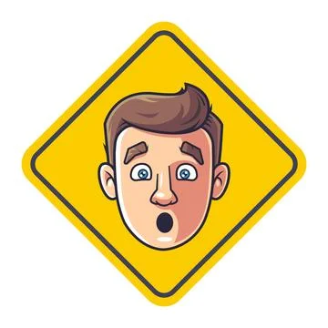 Surprised man face on yellow background. Stock Illustration