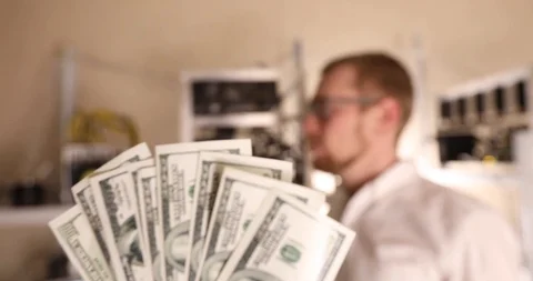 Surprised man is flying money Stock Footage 86810026