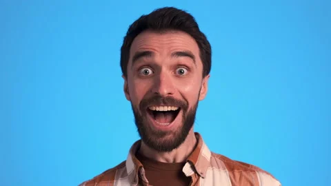 The surprised man posing on camera. slow motion Stock Footage 150723916