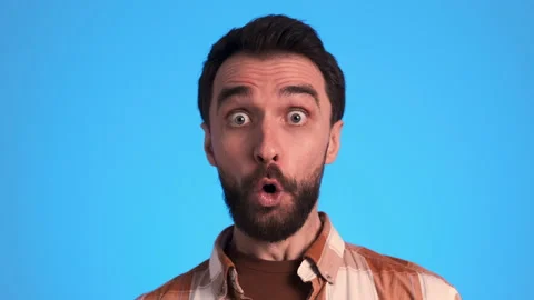 The surprised man posing on camera. slow motion Stock Footage 150724019