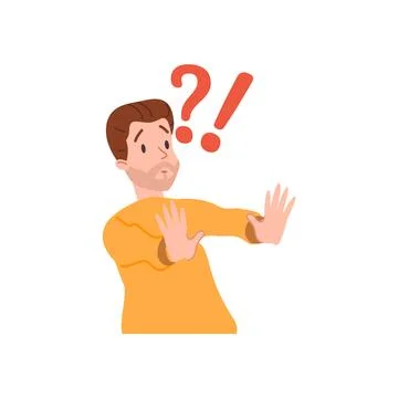 Surprised man put hands forward, gesture of refusal flat style Stock Illustration