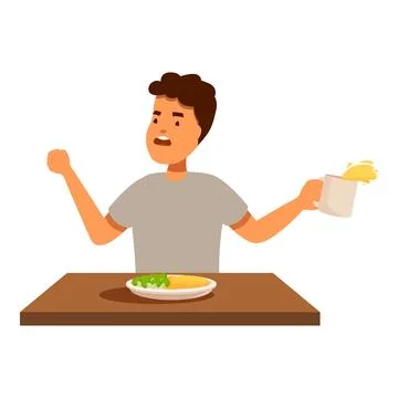 Surprised man spilling juice while having breakfast at home Stock Illustration