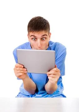 Surprised Man with a Tablet Foto stock