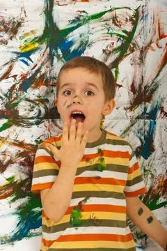 Surprised messy boy Foto stock
