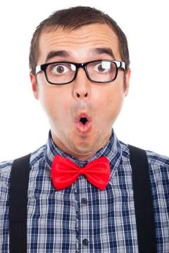 Surprised nerd man face Stock Photos