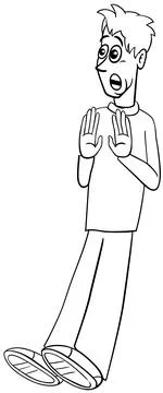 Surprised or scared cartoon young man character coloring page イラスト素材