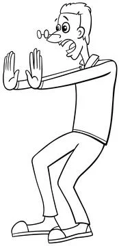 Surprised or scared cartoon young man character coloring page イラスト素材